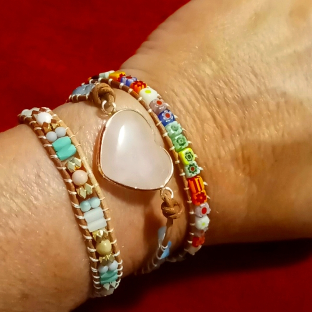 Rose quartz heart wrap bracelet nwot